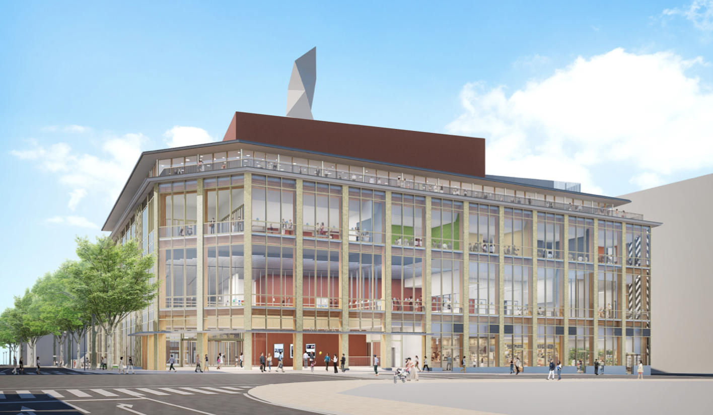 2023年4月完成予定 伊東豊雄”新水戸市民会館”水戸芸術館に隣接するやぐら広場のある木質系新市民ホール